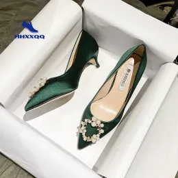 Vestidos de salto alto sapatos de casamento sapatos de noiva feminino vestido de casamento usar sapatos de cetim 2022 outono novo stiletto sapatos não cansados pés vestido