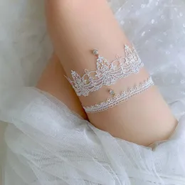 Garter 2 st vita strumpor brud strumpeband ben tillbehör bälte bröllop mode rhinestone hänge