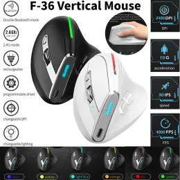 Möss Zelotes F36 F36A 8 Knappar Trådlös laddningsbara möss Gaming Mouse 2400 DPI Ergonomisk optisk vertikal mus USB -möss för PUBG