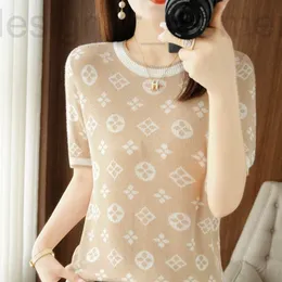 女性用Tシャツデザイナーレディース100コートンブランドvサマーニューラウンドネック刺繍プルオーバー短袖