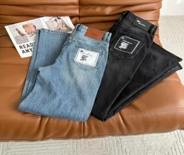 Designer-Jeans für Damen, 039er, neu, mittelhoher Bund, Reißverschluss, Knopf, gerades Bein, vielseitige Jeans, gerüschtes Bein, stilvolle Besatzung mit Schriftzug c4329714