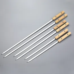Sprutor 40/55/60 cm rostfritt stål BBQ -spett set SHISH Kebab grillgrillpinne med bambuhandtag utomhus grillnål
