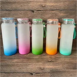 Water Bottles 5 Colors 17Oz Sublimation Blank Glass Cups Straight Tumbler Bottle Frosted Gradient Color Drinkware Matte Glasses Tumb Dhqdl