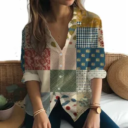 シャツの春と秋の女性のファッションステッチ3Dプリンティングロングリーブシャツカジュアルルーズシャツ高品質のオールマッチシャツ