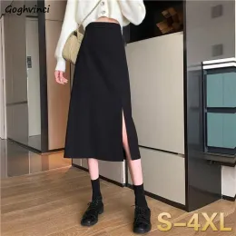 تنورات تنورات النساء الأسود الجانبي العالي العالي MIDI SKIRT LADIES BODYCON ALIN