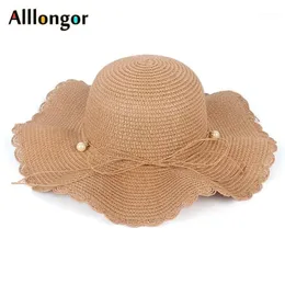 Yeni 2020 Hip Hats Kadın Yaz Bow Pearl Geniş Brim Chapeu Pescador Femme Beach Güneş şapka yaz kapağı Sombrero Mujer Playa12735