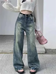 Jeans femininos mulheres jeans qweek moda coreana baggy mulheres y2k vintage 90s fada grunge calças jeans oversized harajuku retro básico calças de perna larga 240304