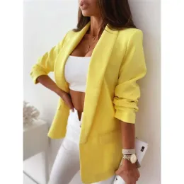 Jackor kvinnor blazer jacka kontor lady designer kappa koreansk stil gul blazer kostym långärmad bleazer mujer terno kläder för kvinnor