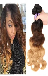 Three Tone Ombre Brazilian Virgin Body Wave Hair Weaves 1B427 Brown Blonde Bundles Wet And Wavy Human Hair Weave Extensions6889132
