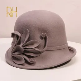 Kadın Hits Hats Sonbahar ve Kış Partisi Resmi Fedora Hat İngiltere Lady Fashion Flowe Cloche Yün Kapağı Düzensiz Rh302o