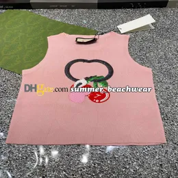 Gestickte Perlen gestrickte Weste süße Kirschstrickweste Sommer ärmellose Strickoberteile lässiges T-Shirt gestricktes Leibchen