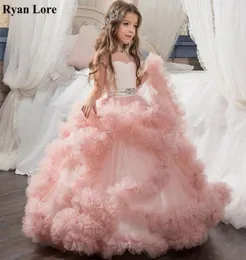 Eleganta ruffles bollklänning Flower Girl Dresses 2020 New Crystal Kids Princess For Weddings Party Pageant -klänningar Vestidos de Fiesta15773311