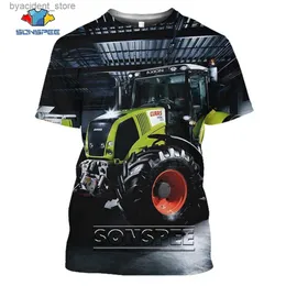 Herren T-Shirts Sonspee Landwirtschaft 3D-gedruckter Walderntemaschine Milesia Casual Lose Original Kragen T-Shirt Männer Frauen Punk Hip-Hop Traktor Tops L240304