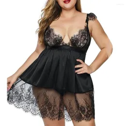 Women's Sleepwear Womens Plus Size Lace V-Neck Nightdress Sexy Wireless Night Dress G String Sets Sleeveless Nightgowns Homewear Summer