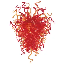 Home Decor LED-Hängelampen, mundgeblasene Glas-Kronleuchter, Beleuchtung für Wohnzimmer, rot-orangefarbener Glanz, 28 x 36 Zoll