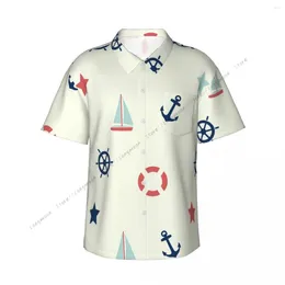 Camicie casual da uomo Camicia a tema nautico Top a maniche corte con risvolto estivo