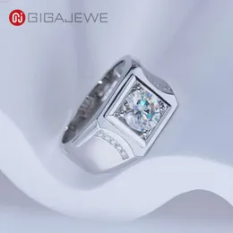 GIGAJEWE 9K/14K/18K 6.5mm 1Ct Yuvarlak Beyaz Altın Beyaz D Renk Moissanit Düğün Erkek Yüzük