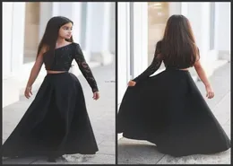 Elegante preto de duas peças girl039s pageant vestidos 2018 novo único manga longa uma linha longa crianças vestido de casamento flor menina gow3498490