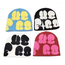 Berets Wool Acrylic Knitting Cap Hat Fashion Y2k Warm Casual Skullies Letter Printing Ins Hip Hop Men Women