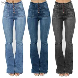 Женские джинсы с высокой талией Женские джинсы скинни Модные узкие джинсовые повседневные узкие широкие брюки-клеш Одежда больших размеров XS-4XL 240304