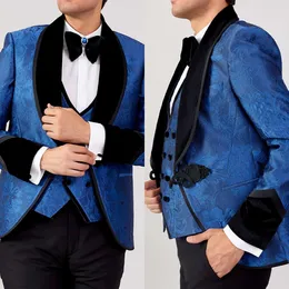 أزياء زفاف الرجال بدلات Tuxedos العريس ارتداء Jacquard Fabric Shawl Lapel Suital Suit Size Size عالية الجودة 3 قطع السترة+سترة+بانت