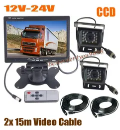 2x18 LED IR CCD Câmera de ré para carro 4Pin 7quot LCD Monitor Kit de visão traseira Ônibus Caminhão Van 2x15M Cabo de vídeo 12V24V Rápido Sh8439213