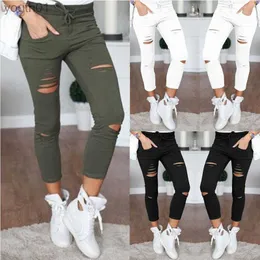 Jeans femininos novo design jeans rasgados para mulheres tamanho grande calças rasgadas estiramento lápis calças leggings senhoras jeans 240304