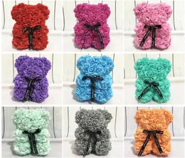 18 Color Rose Teddy Bear Figures Valentine039S Day Gift 25 cm Flower Artificial dekoration Jul för kvinnlig CH1261944