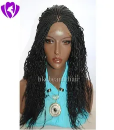 Lager svart mikro flätad peruk spets front syntetiska peruker för Afrika amerikanska låda flätor hög temperatur kvinnor wigs6372166