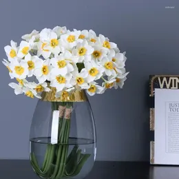 Flores decorativas flor artificial falso narcisos buquê buquês de casamento toque real para decoração primavera guirlanda