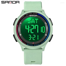 Wristwatches Sanda 6158 Fashion Digital Movement Teenager Students Hand Clock Trendy Water Resistant Outdoor Sports Mode Wrist Stop Watch