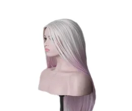 Woodfestival Lady White Gradient Purple Color Wig Long Straight Wigs For Women Ombre Costume Synthetic Hair Party2180285