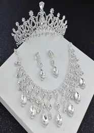 Vintage 2022 Crystal Silver Bridal Crown smycken halsband örhänge sätter kvinnor bröllopstillbehör set formella evenemang bärdress4698765