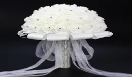 2016 New Crystal White Bridal Wedding Bouquets 구슬 신부를 잡고 꽃 손으로 만든 인공 꽃 장미 신부 들러리 192897865