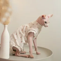 Giyim Devon Rex Kitten Pamuk Pamuk Örgü Nefes Üretilebilir Kiraz Çiçek Baskı Etek Antefair Giysileri Kedi Sfinx Sfenks SPHINX tüysüz kedi Elbiseler