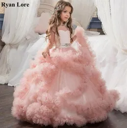 Eleganta ruffles bollklänning Flower Girl Dresses 2020 New Crystal Kids Princess For Weddings Party Pageant -klänningar Vestidos de Fiesta123060703
