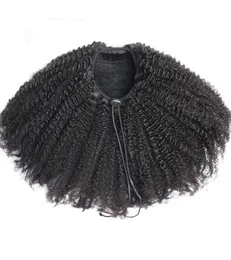 African Short Human Hair Ponytail Extension Clip in Natural Afro Puffs Drawstring Curly Wig 100g4763794