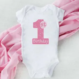 Rompers Cotton Baby Girl Ubranie 1. Bodysuit Białe Białe krótkie rękaw Romper Toddler Party Ubranie