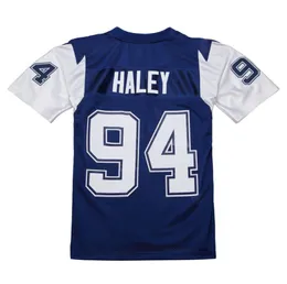 Genähtes Fußballtrikot 94 Charles Haley 1995, blaues Netz, Retro-Rugby-Trikots für Herren, Damen und Jugendliche, S-6XL