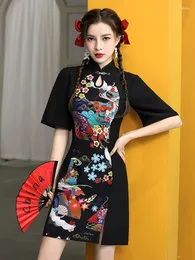 Ethnic Clothing Chinese Style Cheongsam Dress Women Fashion Black Modern Modified Qipao National Traditional Robe Orientale Girl Vestido