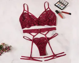 Sexy Lingerie Bra Set Women039S Sexy Lace Red Sling Bra Thong Garter Set Sxl Sleepwear Sets Lenceria1174503