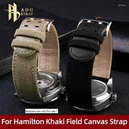 Ремешки для часов Дышащий парусиновый ремешок для Hamilton Khaki Field H69439363 H68202463 H70305993 Нейлоновый ремешок 20 мм 22 мм Водонепроницаемая нижняя часть Мужская