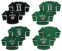 남성 영화 아이스 하키 칼리지 11 Zach Parise Jersey North Dakota 싸움 Sioux 9 Jonathan Toews 팀 그린 블랙 컬러 빈티지 All4321275