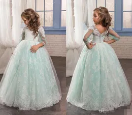 Romantic Mint Green Flower Girl Dress for Weddings Tulle with Lace Open Back Ball Gown first communion pageant dresses for girls3568825