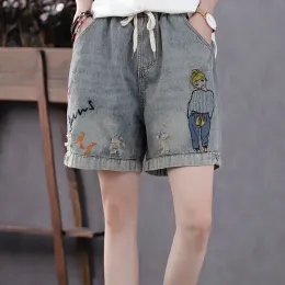 Jeans kvinnors broderi av hög midja denim shorts koreanska mode streetwear shorty sexiga kvinnkläder för tonåring flickor kläder