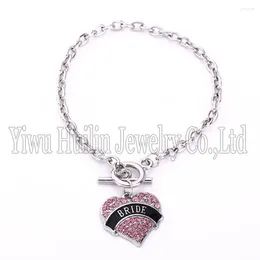 Link Bracelets Arrival Selling Fashion Rhodium Plated With Sparkling Crystals BRIDE Heart Charm Bracelet