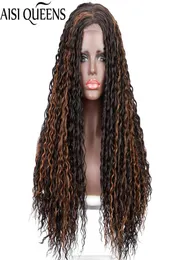 Syntetyczne peruki AISI Queens Długie kręcone perukę dla kobiet czarne mieszane brązowe środkowe włosy włosów Wysoka temperatura 9239132