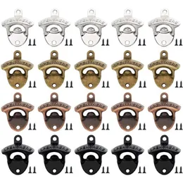 20 Pack Open Here Bottle Opener Wall Mounted Vintage Retro Zinc Alloy Beer OpenersTools Four Colors Combinations Bar Accessories X264C