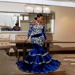 Party Dresses Stunning Appliques Beaded Mermaid Prom Off Shoulder Formal Evening Gowns Asoebi Style Court Train Vestidos De Gala