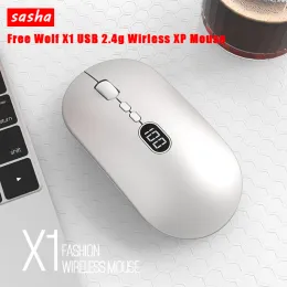 Mice Free Wolf X1 Wireless Mouse USB 2.4g Power Display Screen Button Mute Portable Gaming Mouse For Gamer Office Desktop Mac Windows